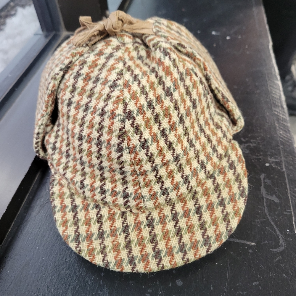 English Deerstalker Harris Tweed Hat Dunn Co Sherlock Double Brim Cap Sz 7 1/2